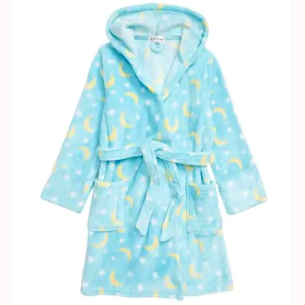 PJ Salvage Girls' Aqua Moon & Stars Hooded Robe